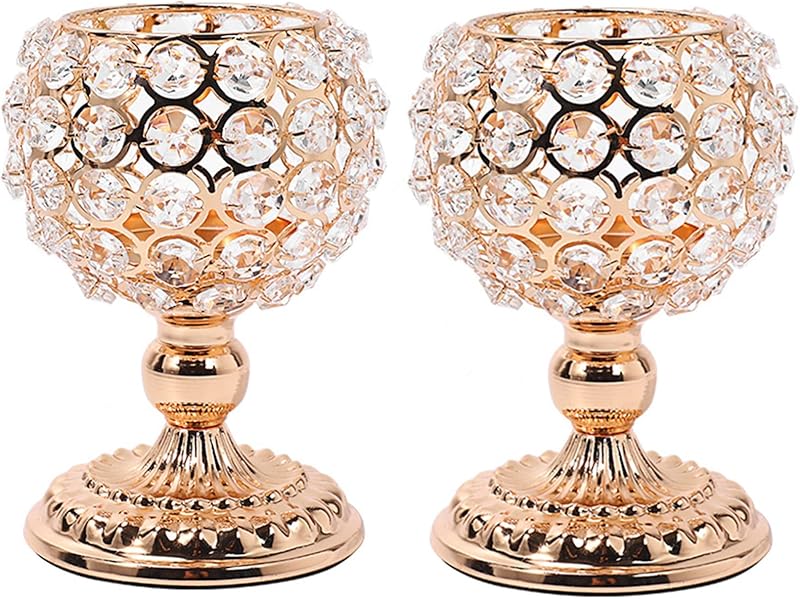 Gold Crystal Votive Candle Holders, Set of 2