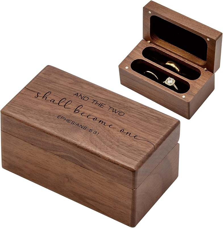 MUUJEE Ephesians Engraved Wooden Quad Ring Box