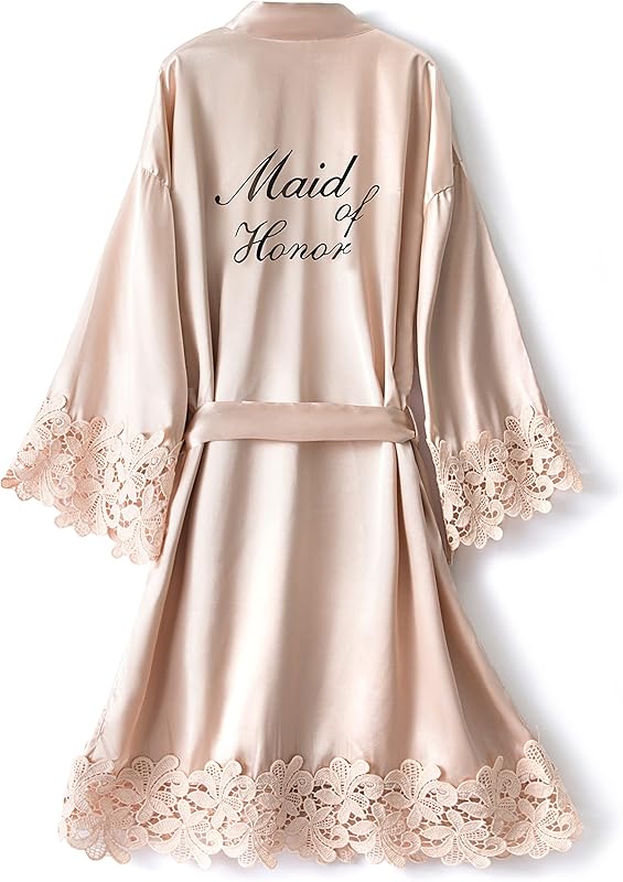 Vamelia Women's Silky Bride Bridesmaid Satin Kimono Robe