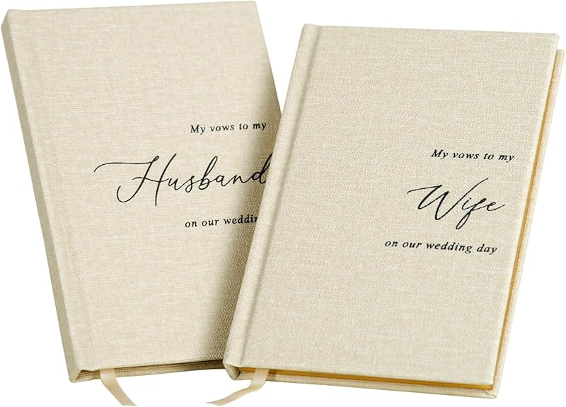 MUUJEE Hard Cover Vow Books Set of 2, Cream Canvas Linen
