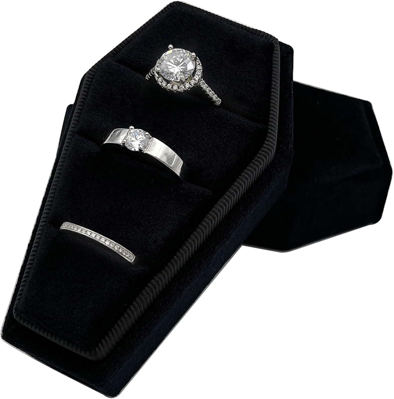 Gothic Coffin Ring Box 3 Slots, Premium Handmade Velvet