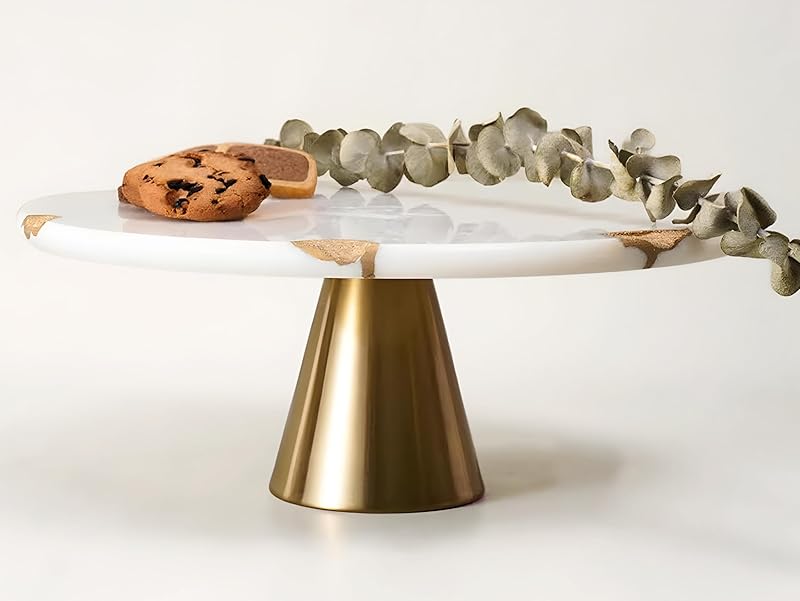 Real Marble & Gold Pedestal Cake Stand, 9 Inch