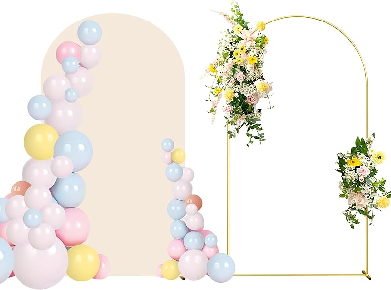 6FT Wedding Arch with Beige Cover & Gold Frame